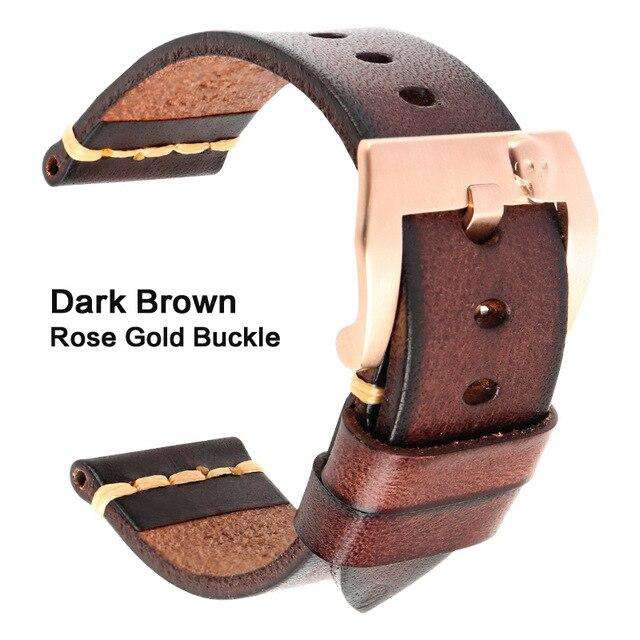 MAIKES Genuine Leather Watch band Vintage Italian Cow Leather Watchband 20mm 22mm 24mm For Longines Tudor Rolex Watch Strap