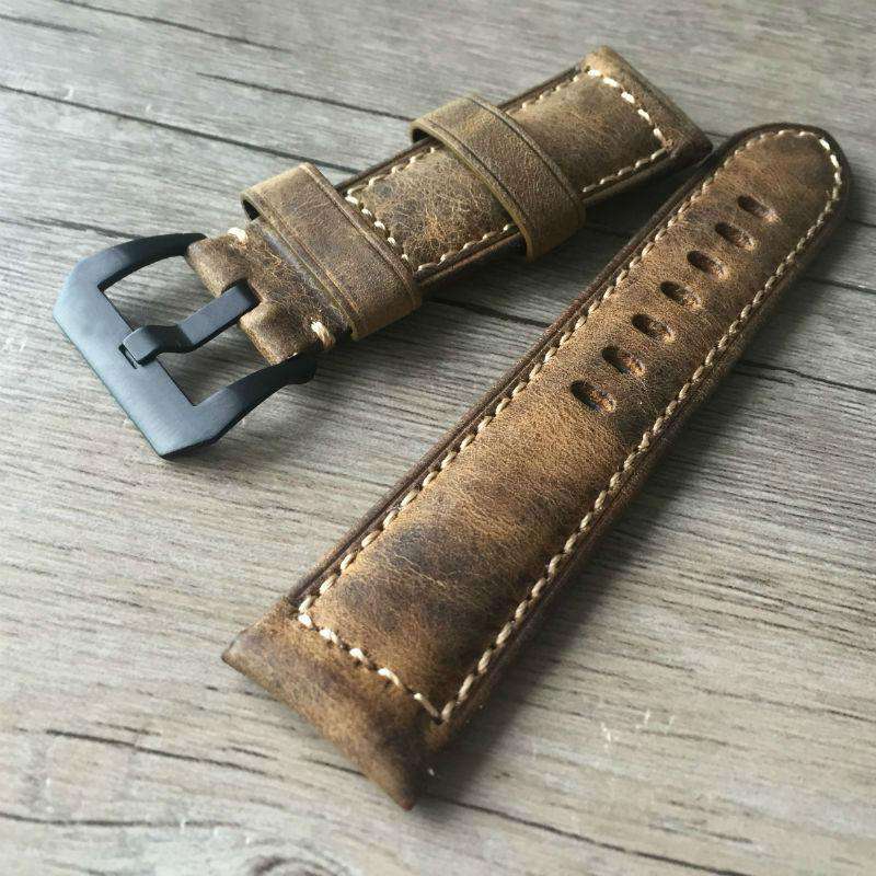 20mm 22mm 24mm 26mm Handmade Italian Brown Vintage Genuine Leather Watch Band Strap for panerai Men Watchband Strap for PAM - Gustobene