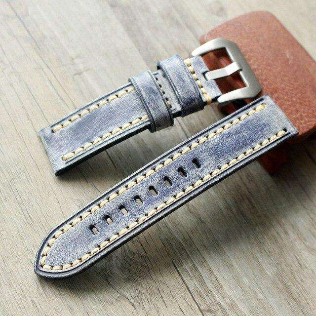 20 22 24 mm Top Upscale man Handmade Italian waxed cowhide Straps For Omega Seiko PAM Strap watchbands Stainless Steel Buckle - Gustobene