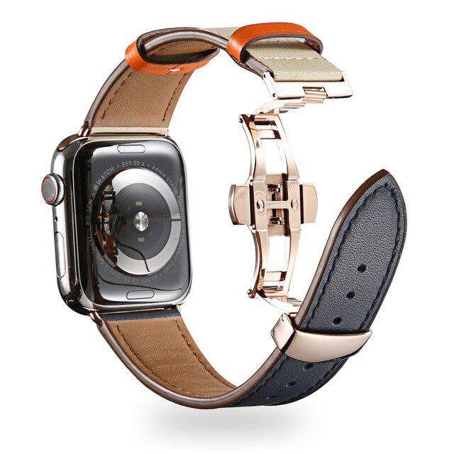 Italian Genuine Leather Watchband for iWatch Apple Watch 5 4 3 2 38mm 40mm 42mm 44mm Steel Butterfly Clasp Band Wrist Strap Belt - Gustobene