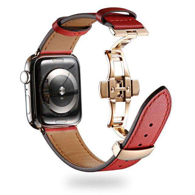 Italian Genuine Leather Watchband for iWatch Apple Watch 5 4 3 2 38mm 40mm 42mm 44mm Steel Butterfly Clasp Band Wrist Strap Belt - Gustobene