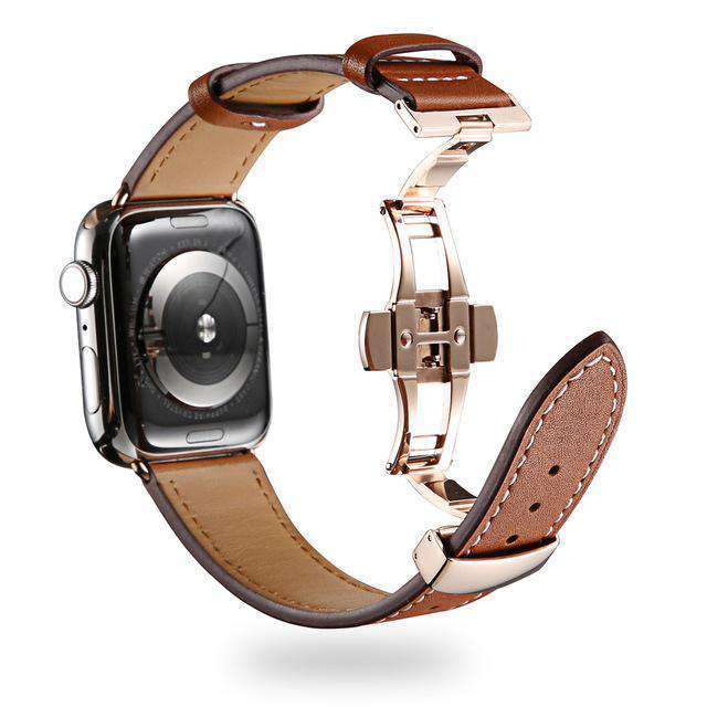Italian Genuine Leather Watchband for iWatch Apple Watch 5 4 3 2 38mm 40mm 42mm 44mm Steel Butterfly Clasp Band Wrist Strap Belt - Gustobene