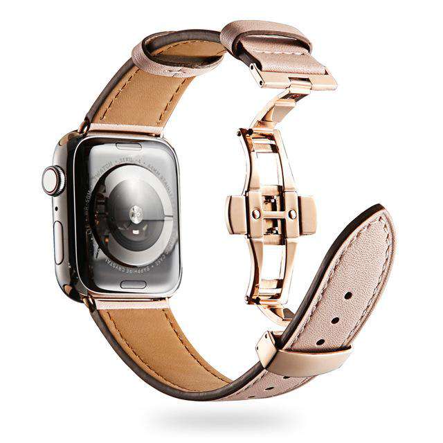 Italian Genuine Leather Watchband for iWatch Apple Watch 5 4 3 2 38mm 40mm 42mm 44mm Steel Butterfly Clasp Band Wrist Strap Belt - Gustobene