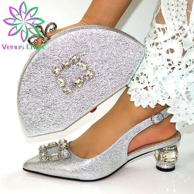 red Italian Ladies Shoe and Bag Set Decorated with Rhinestone Afircan Women Shoe and Bag To Match for Party