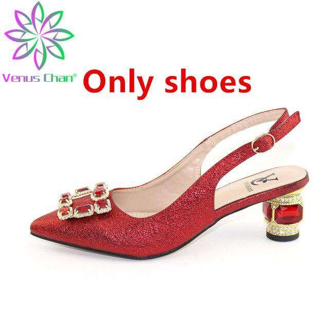 red Italian Ladies Shoe and Bag Set Decorated with Rhinestone Afircan Women Shoe and Bag To Match for Party