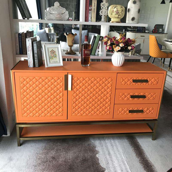 gold-orange furniture Light luxury sideboard Hardware Italian style artificial leather art storage cabinet - Gustobene