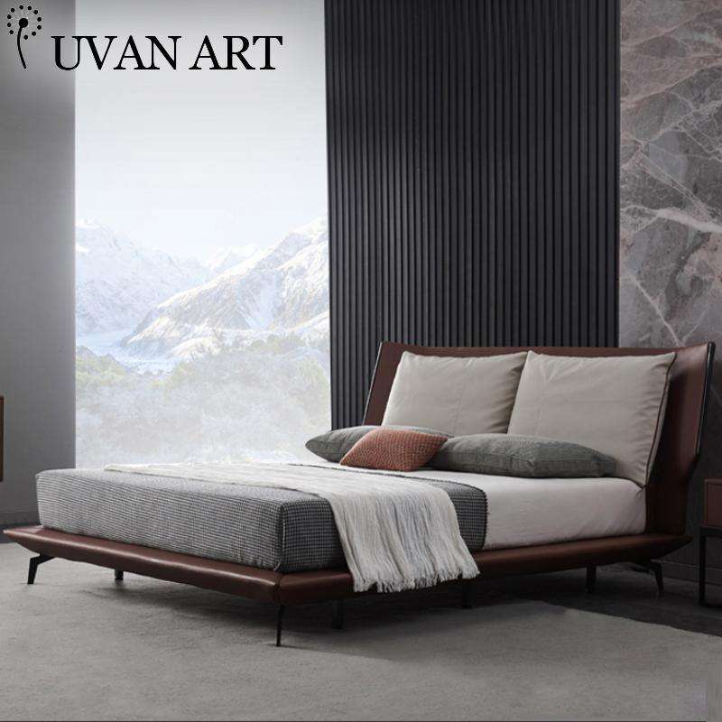 Full leather bed master bedroom 2 meters 2.2 large bed Italian Nordic net red bed - Gustobene