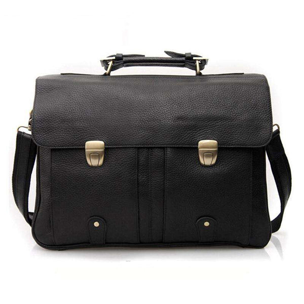 Fashion Men Leather Briefcase Portfolio men briefcase large Business bag 15"laptop bag male office bag  Tote attache case Black - Gustobene