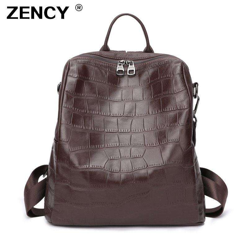 ZENCY Large 100% Soft Natural Italian Genuine Leather Full Grain Leather Women Backpack Ladies Coffee Cowhide Calfskin Backpacks - Gustobene