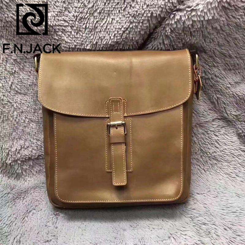 F.N.JACK Italian Handicraft Top Mad Horse and Cowhide Leisure Fashion Men's Slant Bag Genuine Leather Sequined Lock 2019 - Gustobene