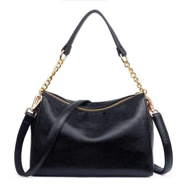 2020 Black Solid Women's luxury Italian Soft Leather Handbags Ladies Shoulder Bag Big Capacity Deep Blue Crossbody Bag for Women - Gustobene