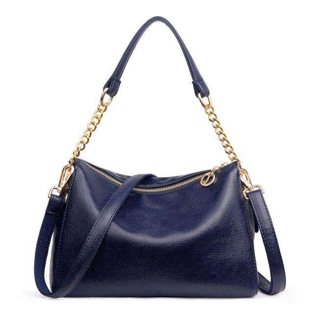 2020 Black Solid Women's luxury Italian Soft Leather Handbags Ladies Shoulder Bag Big Capacity Deep Blue Crossbody Bag for Women - Gustobene