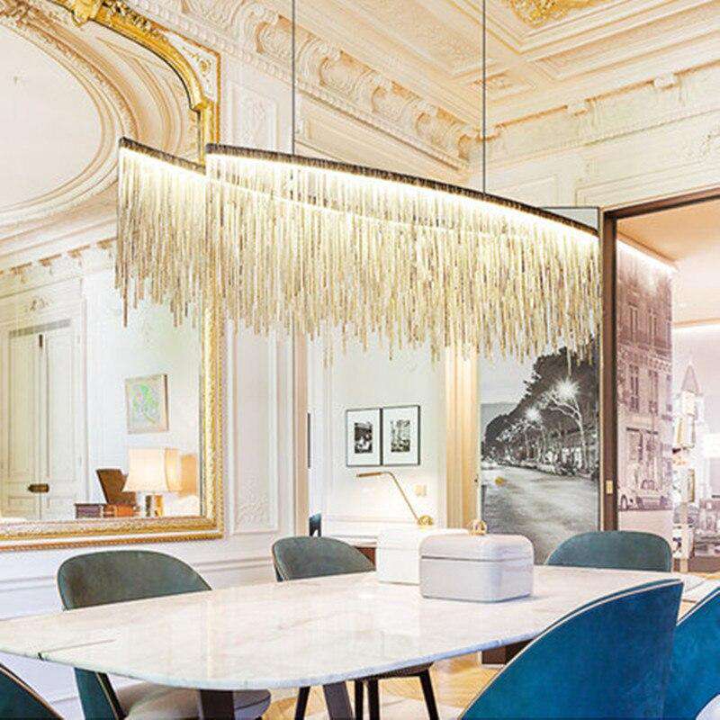 Italian Design Silver Art chandelier Engineering Design Luxury Chain Tassel Aluminum Chain LED Beautiful chandelier Lighting - Gustobene