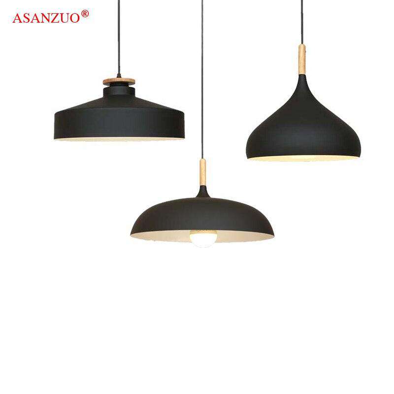 White single head Nordic hanging ceiling lamps Wood aluminium E27 italian Pendant lights, House dining room decoration lighting - Gustobene