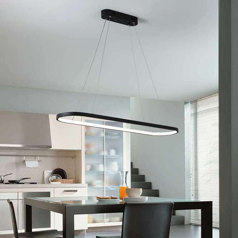 Italian design oval chandelier pendant lamp Dining room Kitchen iluminaria Black Acrylic Lamp shade long hanging lamp fixtures - Gustobene