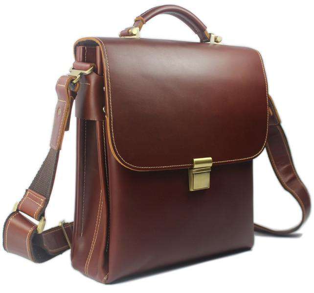 Luxury Genuine Leather Briefcase Men Business Bag Men Briefcase Leather male Office bag for iPad Shoulder bag tote Handbag M002 - Gustobene