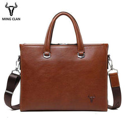 Business Bag Made of Italian Vegetable Tanned Leather Mens Briefcase Brown 14" Computer Bags Vintage Handbag for Men Brief Case - Gustobene