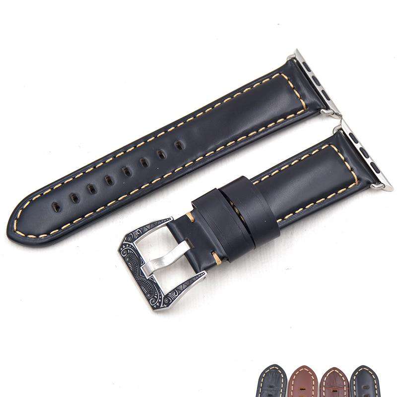 Italian Calf Genuine Leather Watchband + Adapter for 38mm 42mm iWatch Apple Watch Series 1 2 3 luxury Buckle Band Wrist Strap - Gustobene