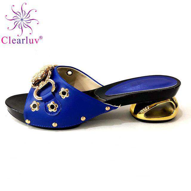 Italian Nigerian Party Shoes Without Bag Set Royal Blue Fashion Slipper Wedding African Shoes Not Matching Bag Set Women Shoes - Gustobene
