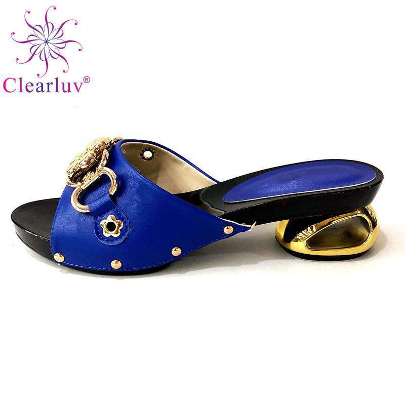 Italian Nigerian Party Shoes Without Bag Set Royal Blue Fashion Slipper Wedding African Shoes Not Matching Bag Set Women Shoes - Gustobene