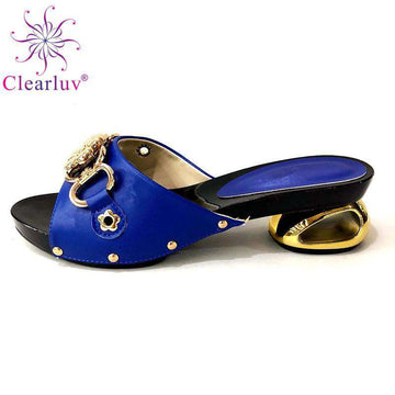 Italian Nigerian Party Shoes Without Bag Set Royal Blue Fashion Slipper Wedding African Shoes Not Matching Bag Set Women Shoes - Gustobene