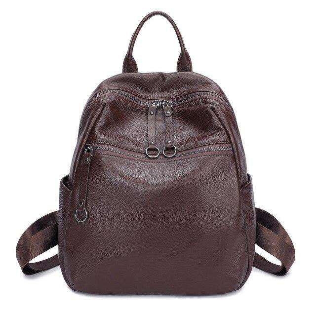 Aodux 100% Soft Natural Calfskin Italian Genuine Leather Shoulder Women Backpack Female Lady Coffee Black Cowhide Bag Backpacks - Gustobene