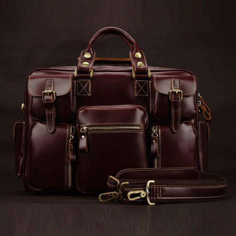 Luxury Genuine Leather Men's Travel Bags Luggage bag Big Men Leather Duffle Bags weekend bag overnight large tote Handbag M038# - Gustobene