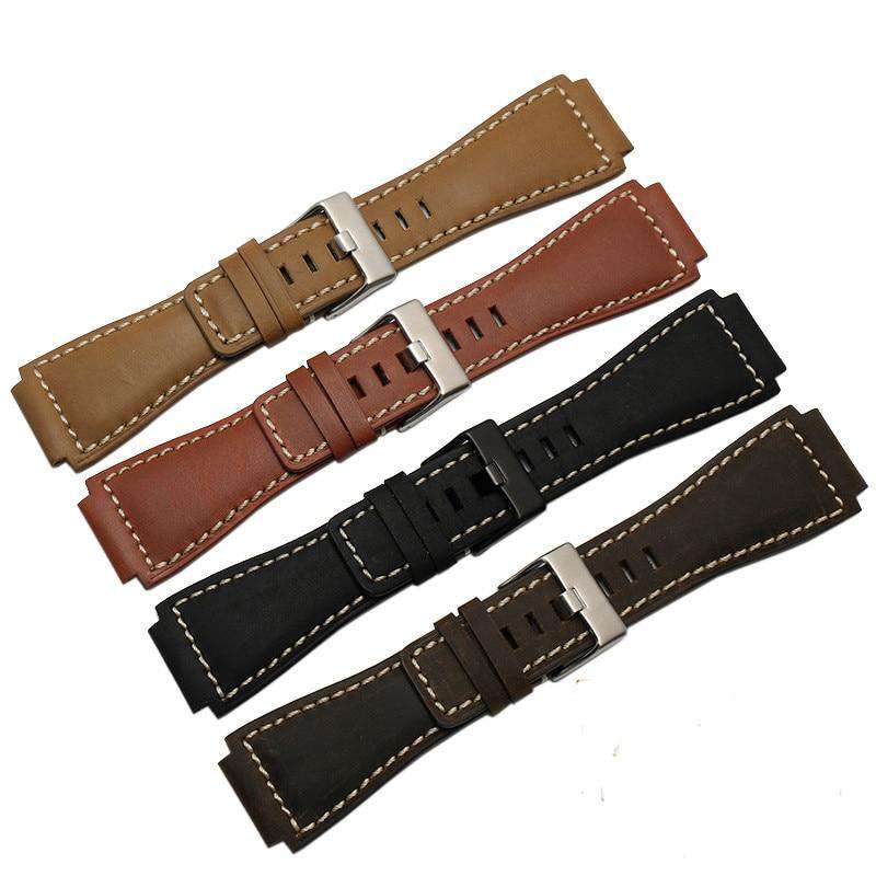 MERJUST 33*24mm Convex End Italian Soft Calfskin Leather Watch Strap For Bell Series BR01 BR03 Watchband Bracelet Belt Ross