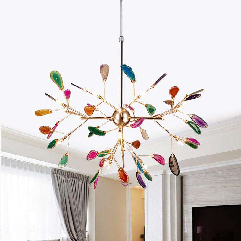 Italian design tree chandelier lamp Bedroom Living room Kitchen scandinavian chandelier natural Agate Decor luminaria pendente - Gustobene