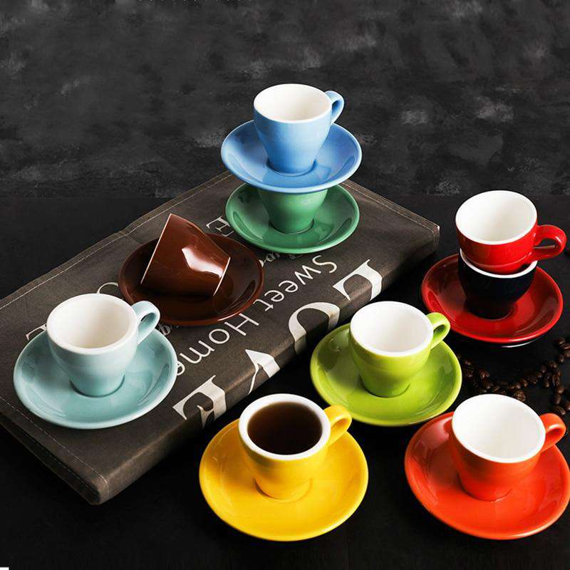100cc Colour Macaron Espresso Black Italian Coffee Cup And Saucer Sets Demitasse Tasse Cafe Xicara Cappuccino Mug Koffie Kopjes - Gustobene