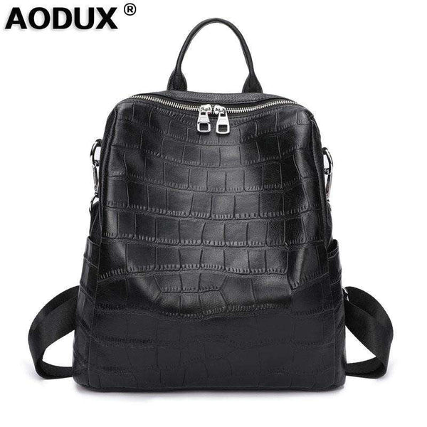Aodux New Soft Calfskin Italian 100% Genuine Cow Leather Yak Skin Women Backpack Female Lady Coffee Black Cowhide Bag Backpacks - Gustobene
