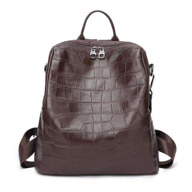 Aodux New Soft Calfskin Italian 100% Genuine Cow Leather Yak Skin Women Backpack Female Lady Coffee Black Cowhide Bag Backpacks - Gustobene