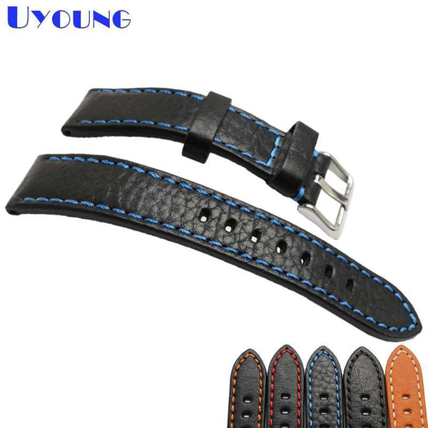 Italian cowhide watch band leather watch strap 20mm 22mm 24mm genuine leather watch belt stitched wristband watch accessories - Gustobene